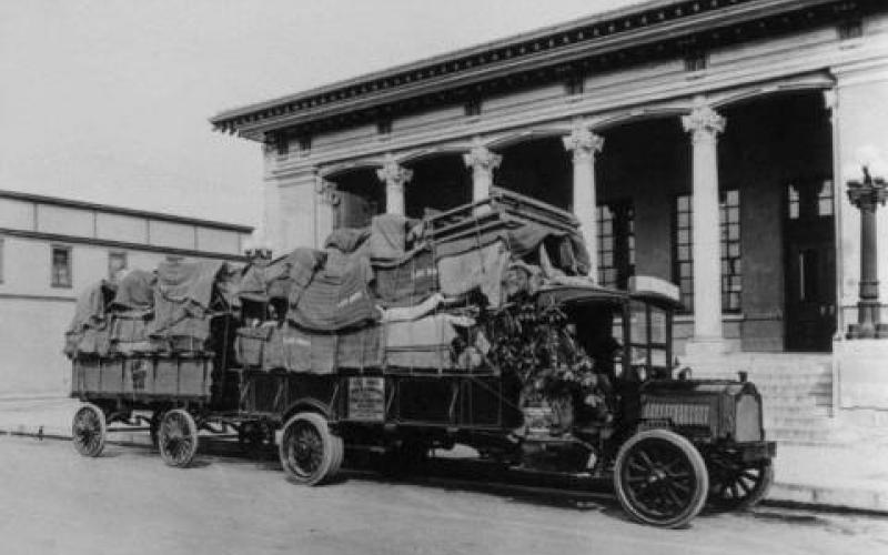 Lee Brothers Van & Storage parked in front of the Santa Rosa Post Office, circa. 1918 SCL Photo No. 30012 photo