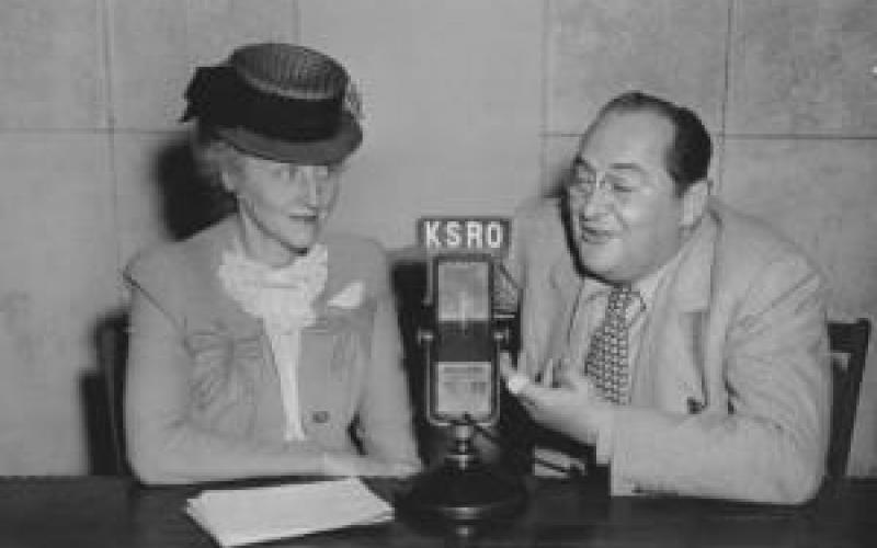 Harriet Parrish Barnes interviews actor Edward Arnold at KSRO, Santa Rosa, Calif. 1943. Photo courtesy of the Sonoma County Library (SCL Photo 30934) photo