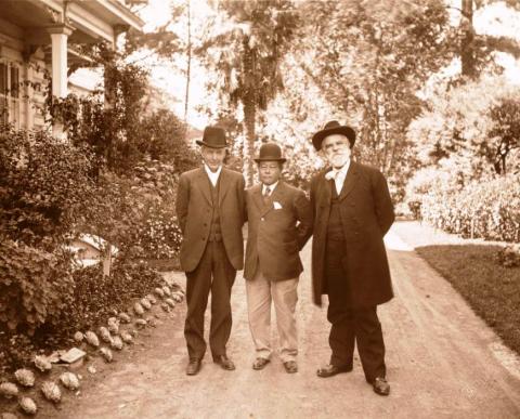 Luther Burbank with Kanaye Nagasawa and Edwin Markham at Fountaingrove, Santa Rosa, Calif. 1915