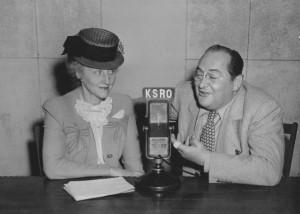 Harriet Parrish Barnes interviews actor Edward Arnold at KSRO, Santa Rosa, Calif. 1943. Photo courtesy of the Sonoma County Library (SCL Photo 30934) photo