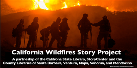 wildfires behind silhouettes of people